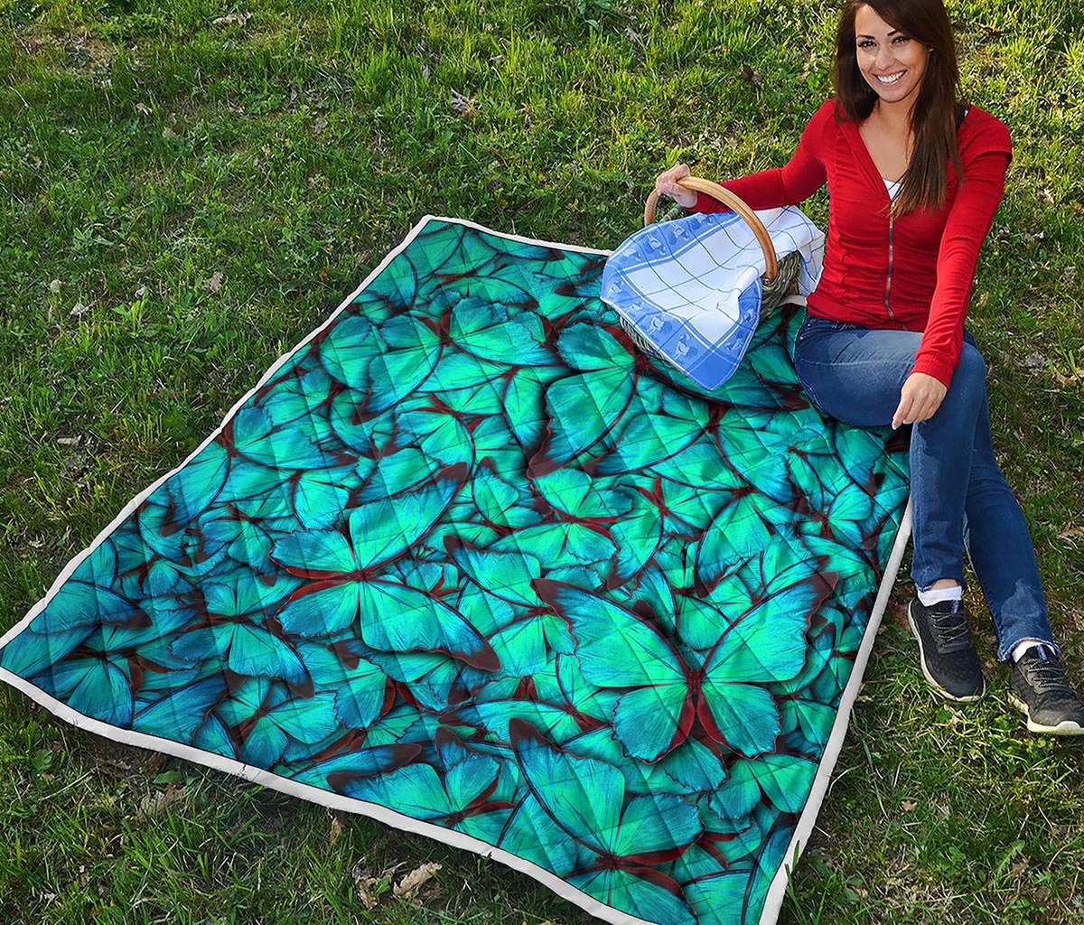 Turquoise Butterfly Pattern Print Quilt