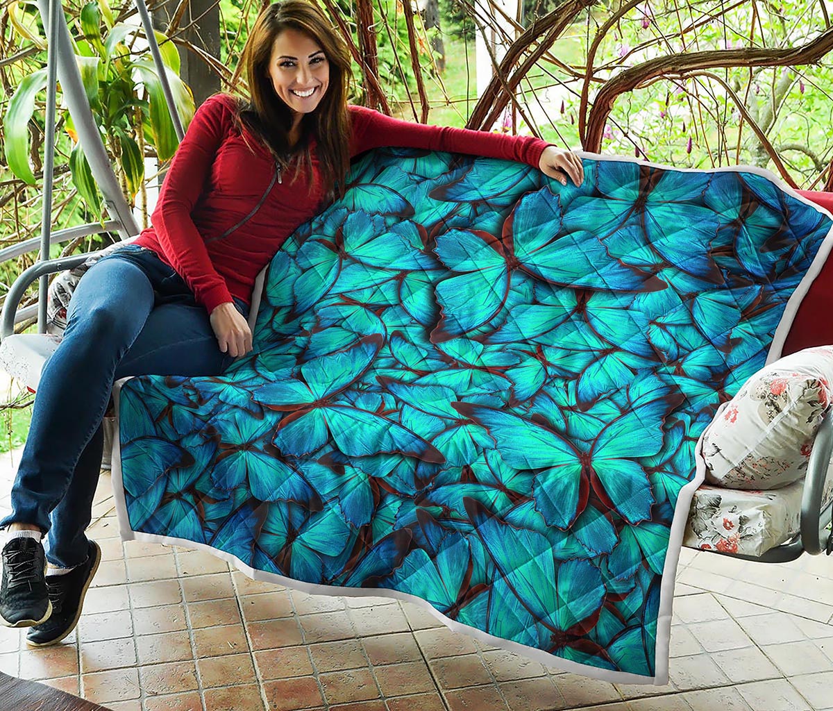 Turquoise Butterfly Pattern Print Quilt