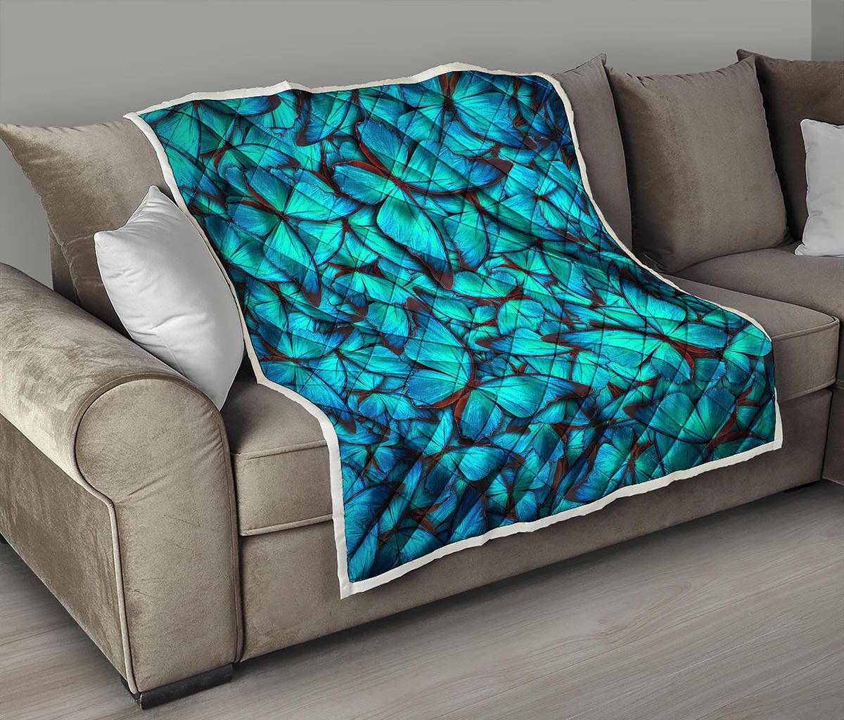 Turquoise Butterfly Pattern Print Quilt