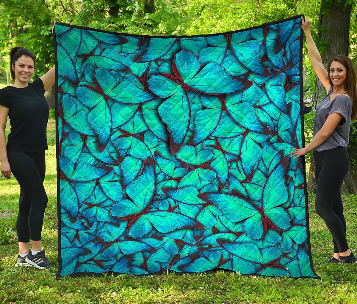Turquoise Butterfly Pattern Print Quilt