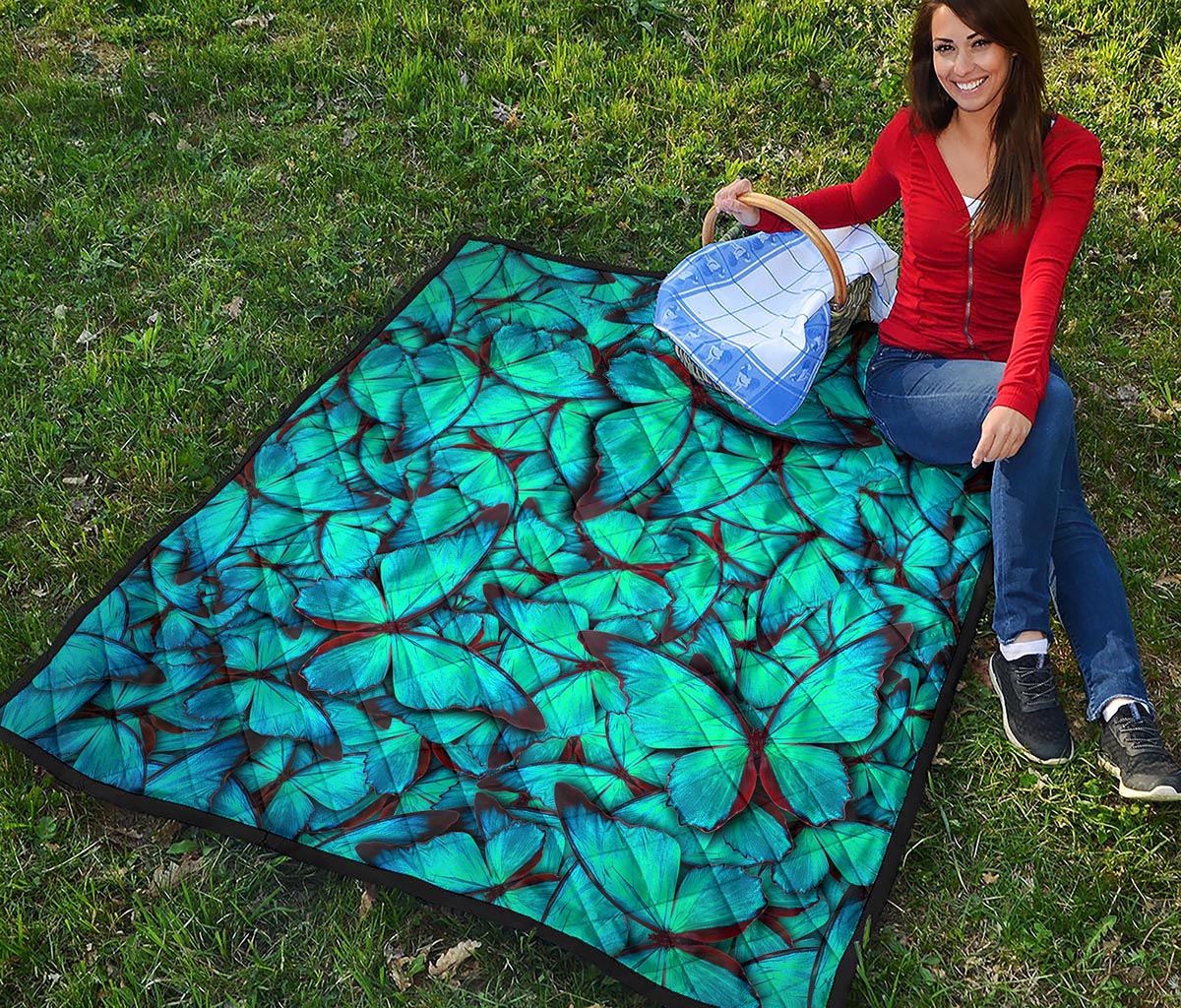 Turquoise Butterfly Pattern Print Quilt
