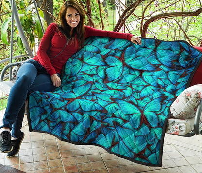 Turquoise Butterfly Pattern Print Quilt