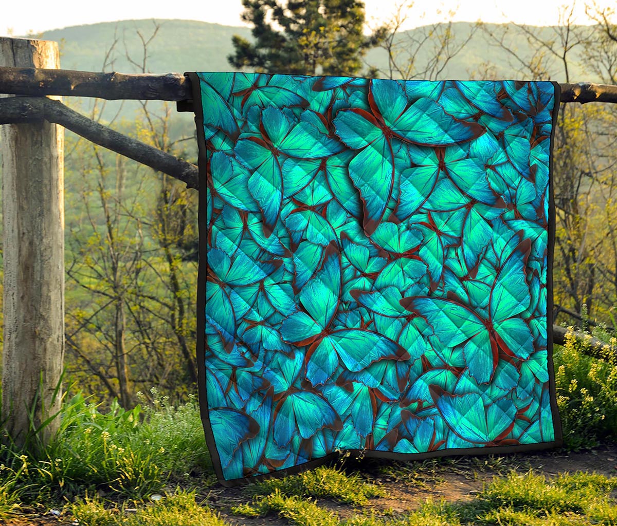 Turquoise Butterfly Pattern Print Quilt