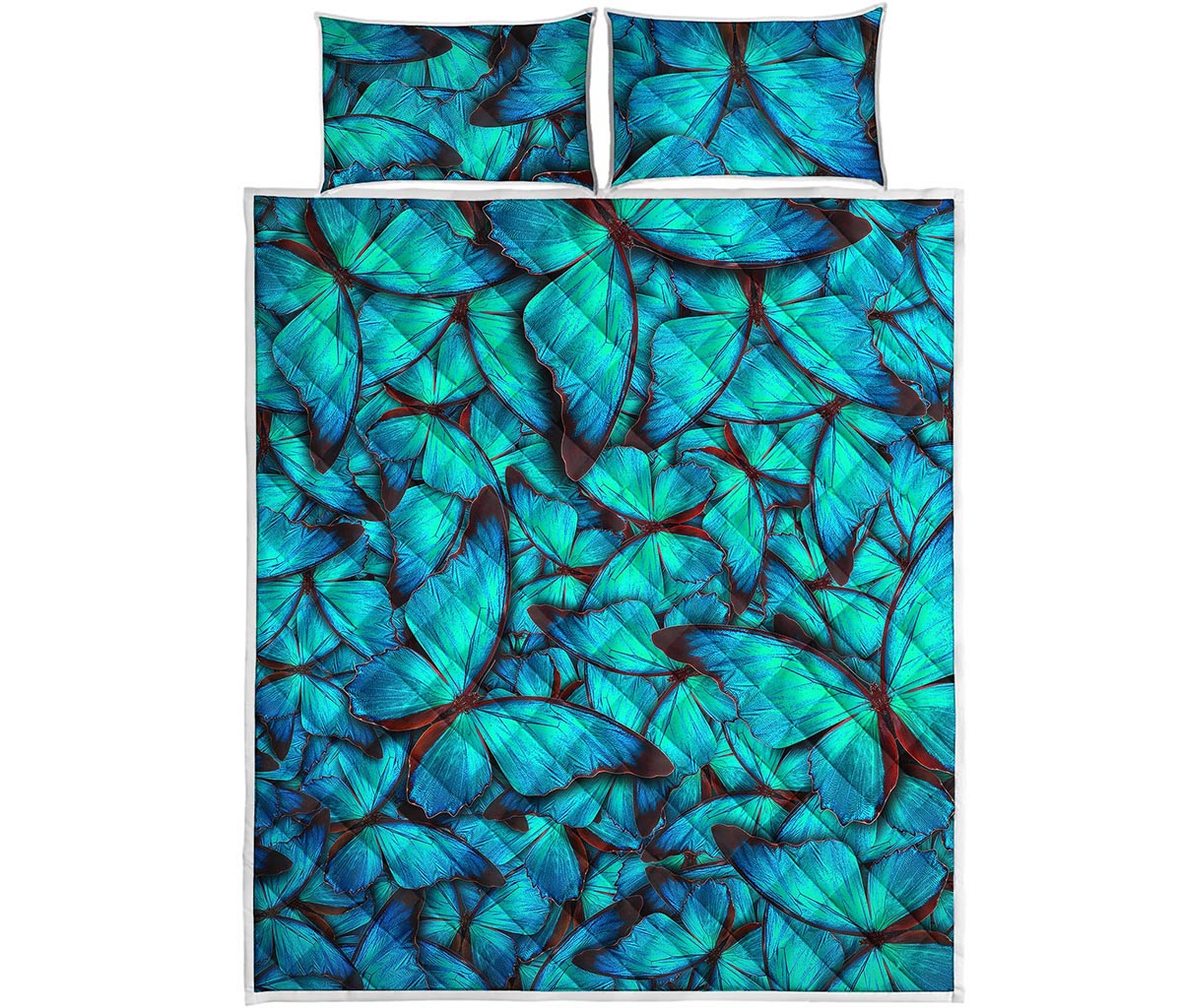Turquoise Butterfly Pattern Print Quilt Bed Set