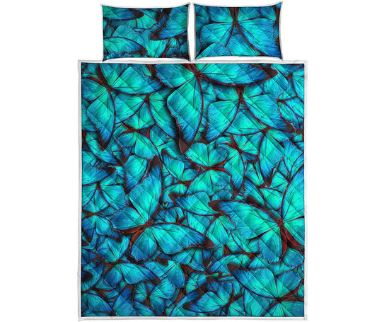 Turquoise Butterfly Pattern Print Quilt Bed Set