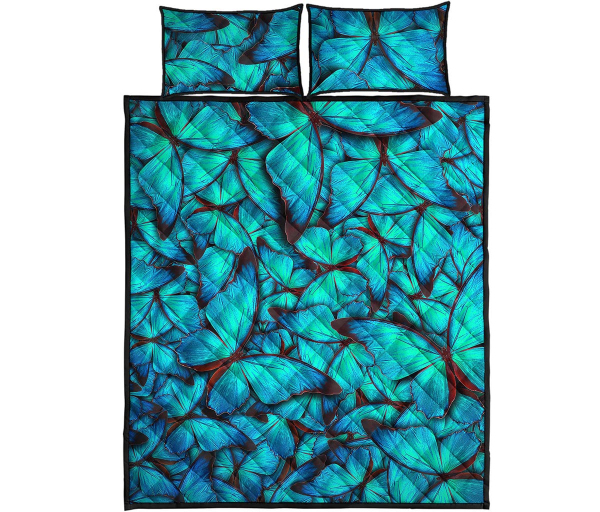 Turquoise Butterfly Pattern Print Quilt Bed Set
