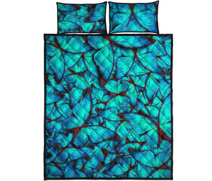Turquoise Butterfly Pattern Print Quilt Bed Set