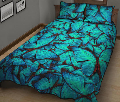 Turquoise Butterfly Pattern Print Quilt Bed Set