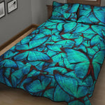 Turquoise Butterfly Pattern Print Quilt Bed Set