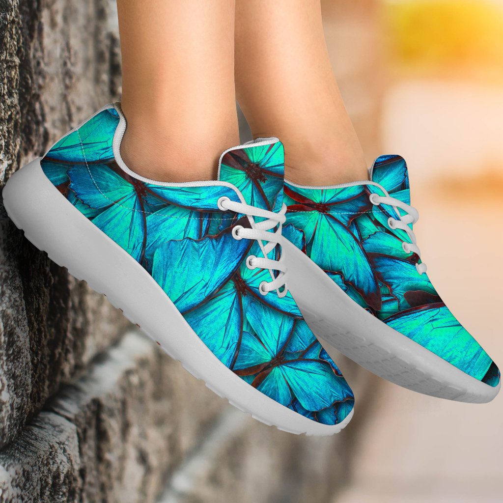 Turquoise Butterfly Pattern Print Sport Shoes GearFrost