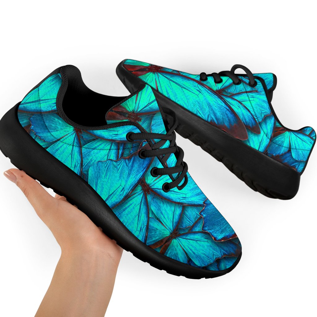 Turquoise Butterfly Pattern Print Sport Shoes GearFrost