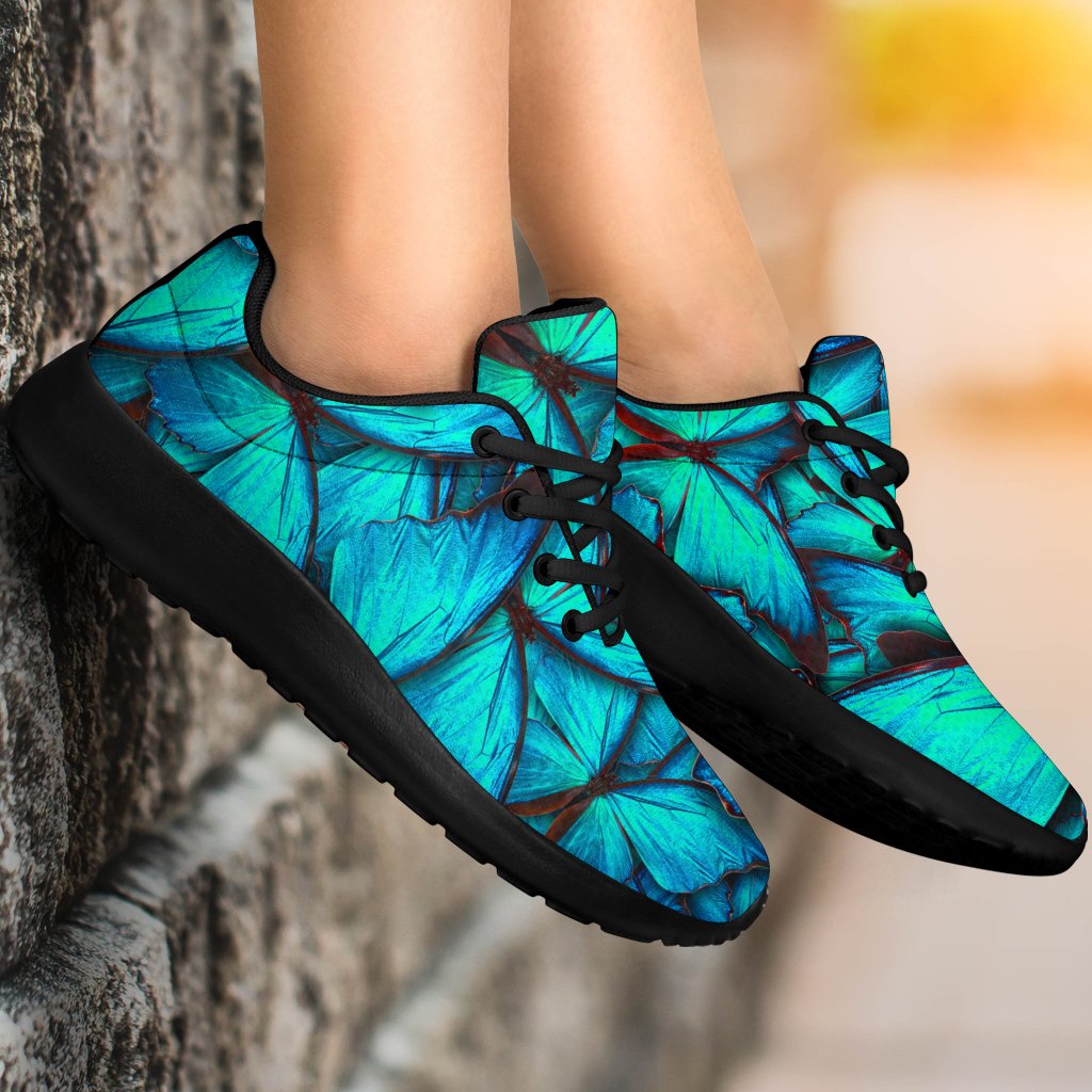 Turquoise Butterfly Pattern Print Sport Shoes GearFrost