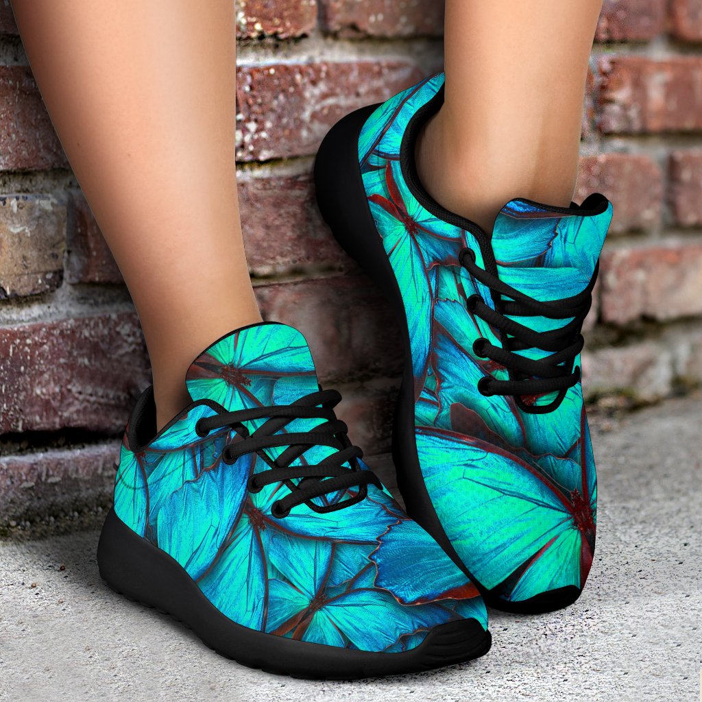 Turquoise Butterfly Pattern Print Sport Shoes GearFrost