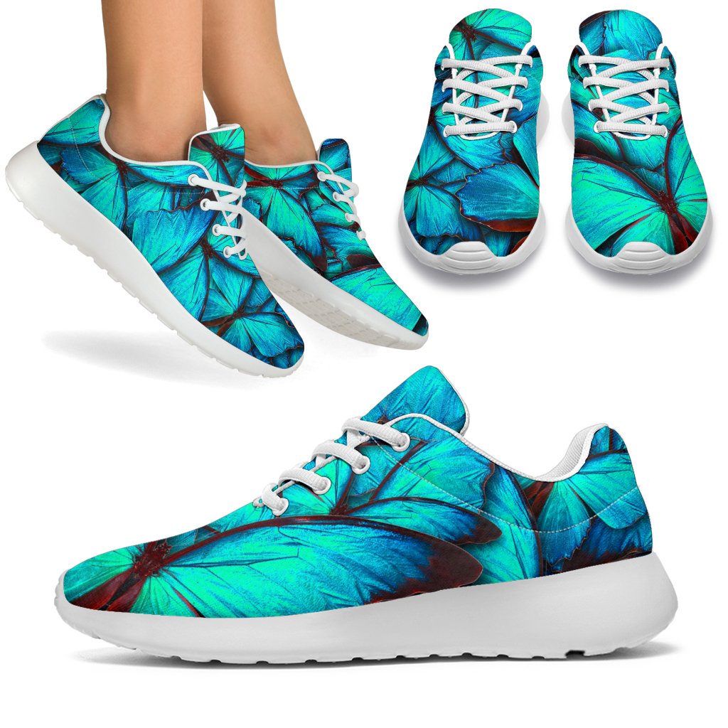 Turquoise Butterfly Pattern Print Sport Shoes GearFrost