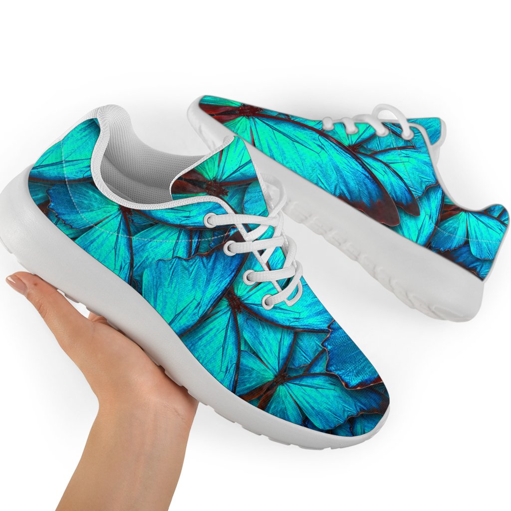 Turquoise Butterfly Pattern Print Sport Shoes GearFrost