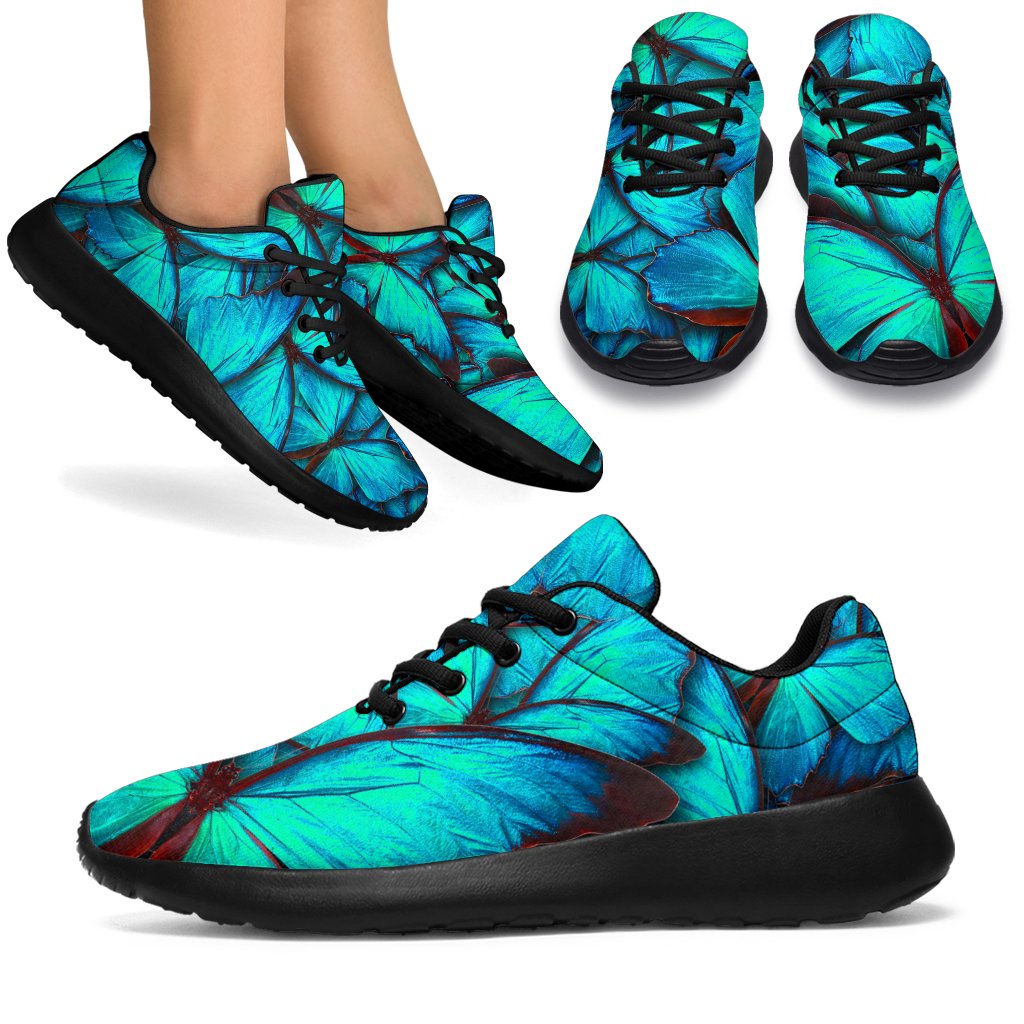 Turquoise Butterfly Pattern Print Sport Shoes GearFrost