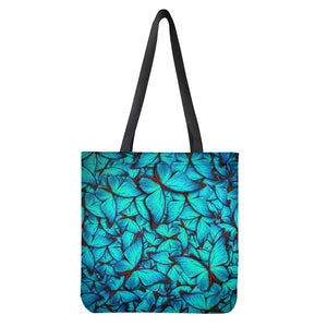Turquoise Butterfly Pattern Print Tote Bag