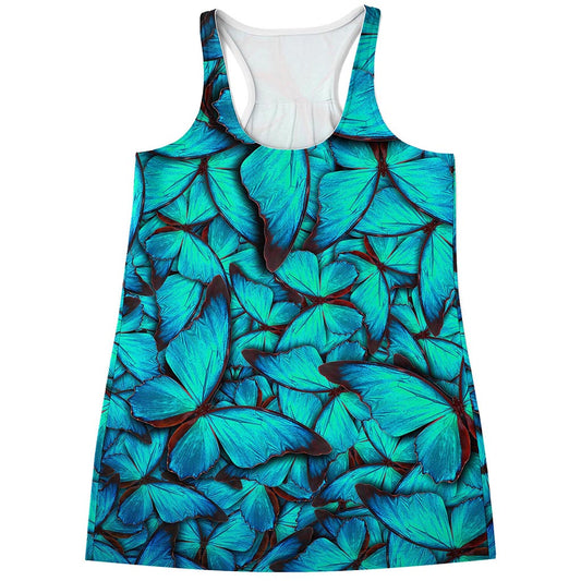 Turquoise Butterfly Pattern Print Women's Racerback Tank Top