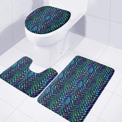 Turquoise Dragon Scales Pattern Print 3 Piece Bath Mat Set
