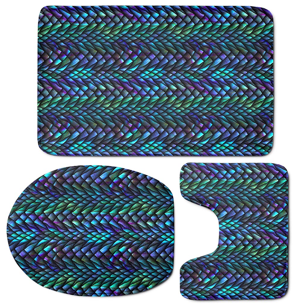 Turquoise Dragon Scales Pattern Print 3 Piece Bath Mat Set