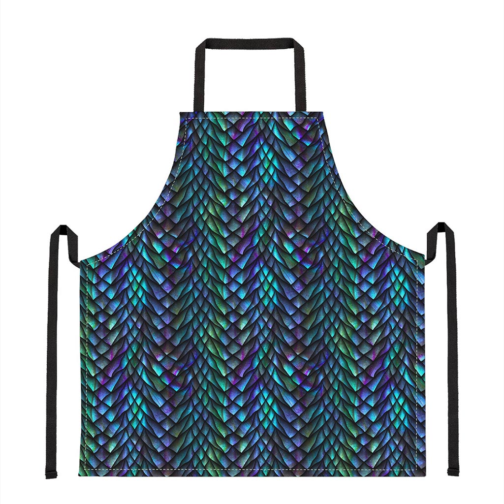 Turquoise Dragon Scales Pattern Print Apron