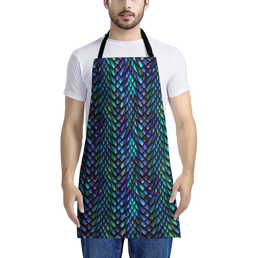 Turquoise Dragon Scales Pattern Print Apron