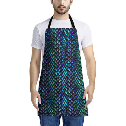 Turquoise Dragon Scales Pattern Print Apron