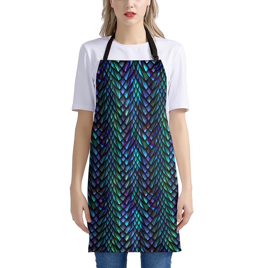 Turquoise Dragon Scales Pattern Print Apron