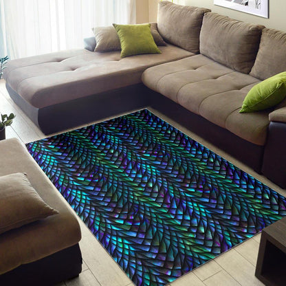 Turquoise Dragon Scales Pattern Print Area Rug GearFrost