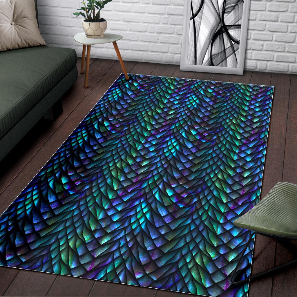 Turquoise Dragon Scales Pattern Print Area Rug GearFrost