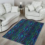 Turquoise Dragon Scales Pattern Print Area Rug GearFrost