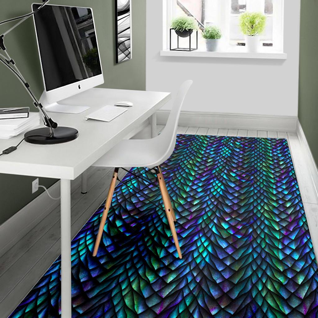 Turquoise Dragon Scales Pattern Print Area Rug GearFrost