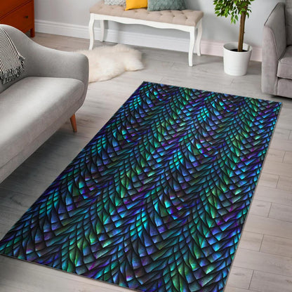 Turquoise Dragon Scales Pattern Print Area Rug GearFrost