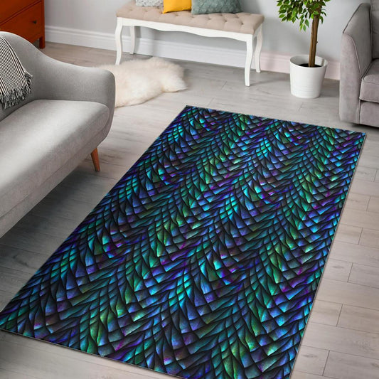 Turquoise Dragon Scales Pattern Print Area Rug GearFrost