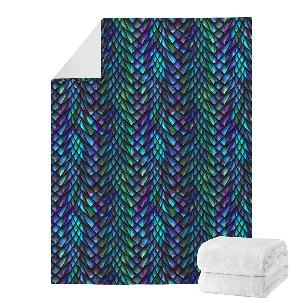 Turquoise Dragon Scales Pattern Print Blanket