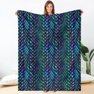 Turquoise Dragon Scales Pattern Print Blanket