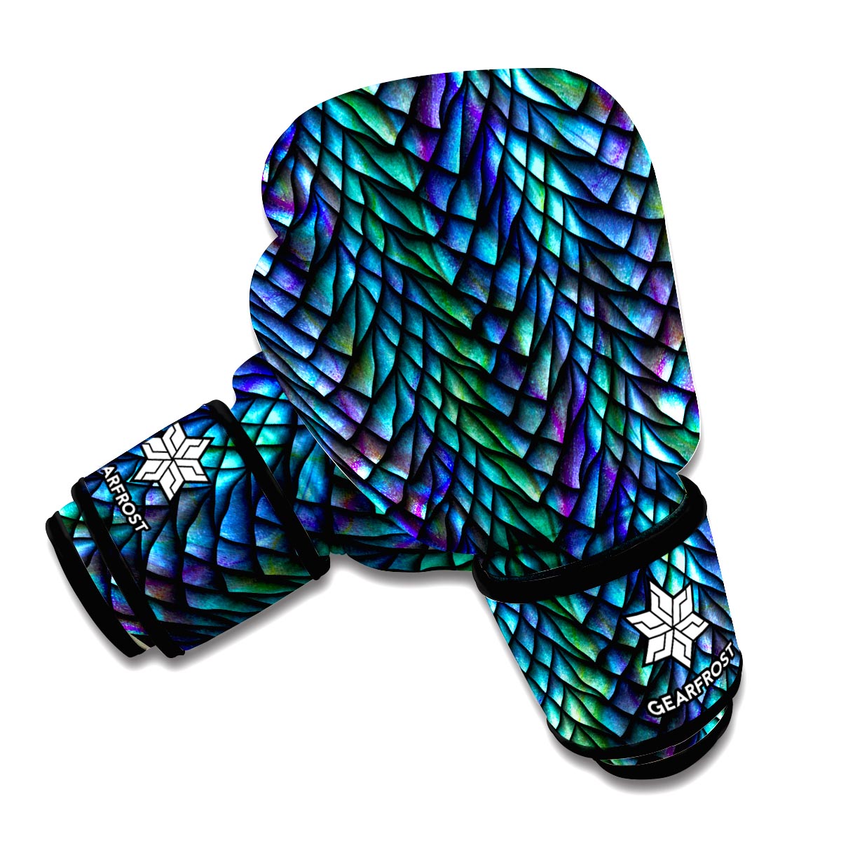 Turquoise Dragon Scales Pattern Print Boxing Gloves