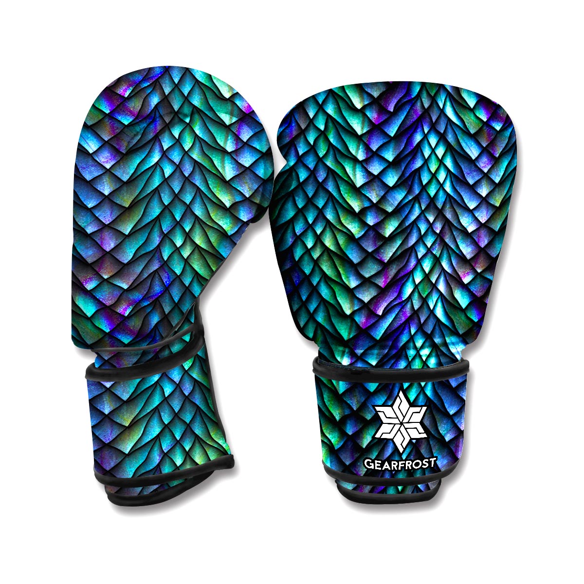 Turquoise Dragon Scales Pattern Print Boxing Gloves