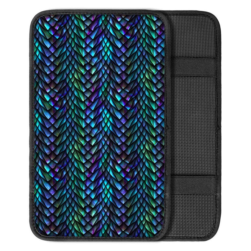 Turquoise Dragon Scales Pattern Print Car Center Console Cover