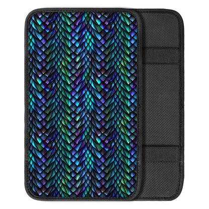 Turquoise Dragon Scales Pattern Print Car Center Console Cover