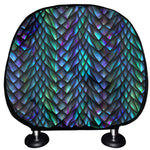 Turquoise Dragon Scales Pattern Print Car Headrest Covers