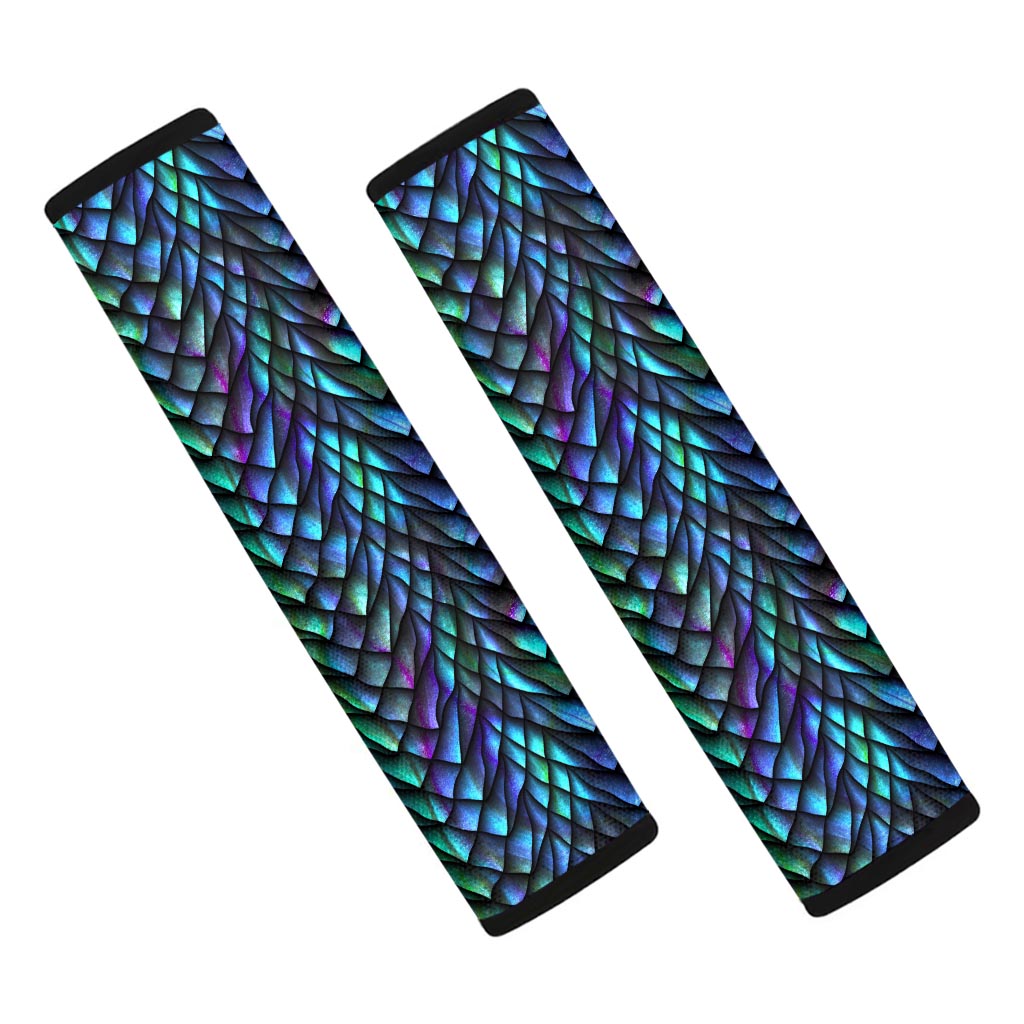 Turquoise Dragon Scales Pattern Print Car Seat Belt Covers