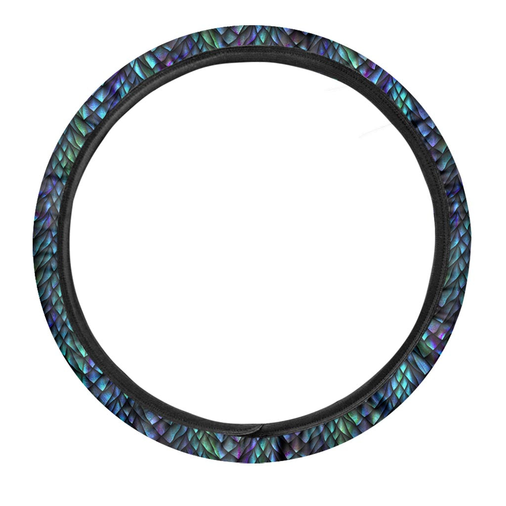 Turquoise Dragon Scales Pattern Print Car Steering Wheel Cover