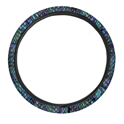 Turquoise Dragon Scales Pattern Print Car Steering Wheel Cover
