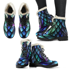 Turquoise Dragon Scales Pattern Print Comfy Boots GearFrost