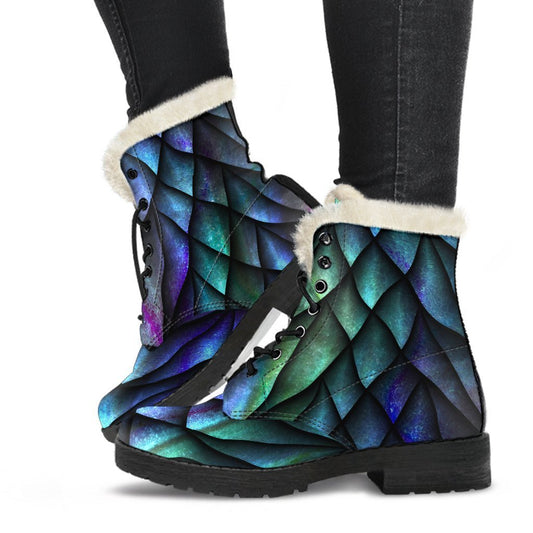 Turquoise Dragon Scales Pattern Print Comfy Boots GearFrost