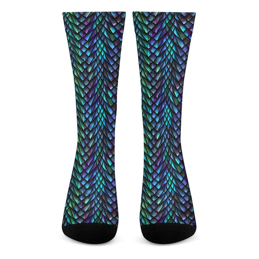 Turquoise Dragon Scales Pattern Print Crew Socks