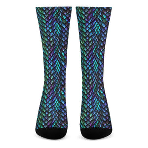 Turquoise Dragon Scales Pattern Print Crew Socks