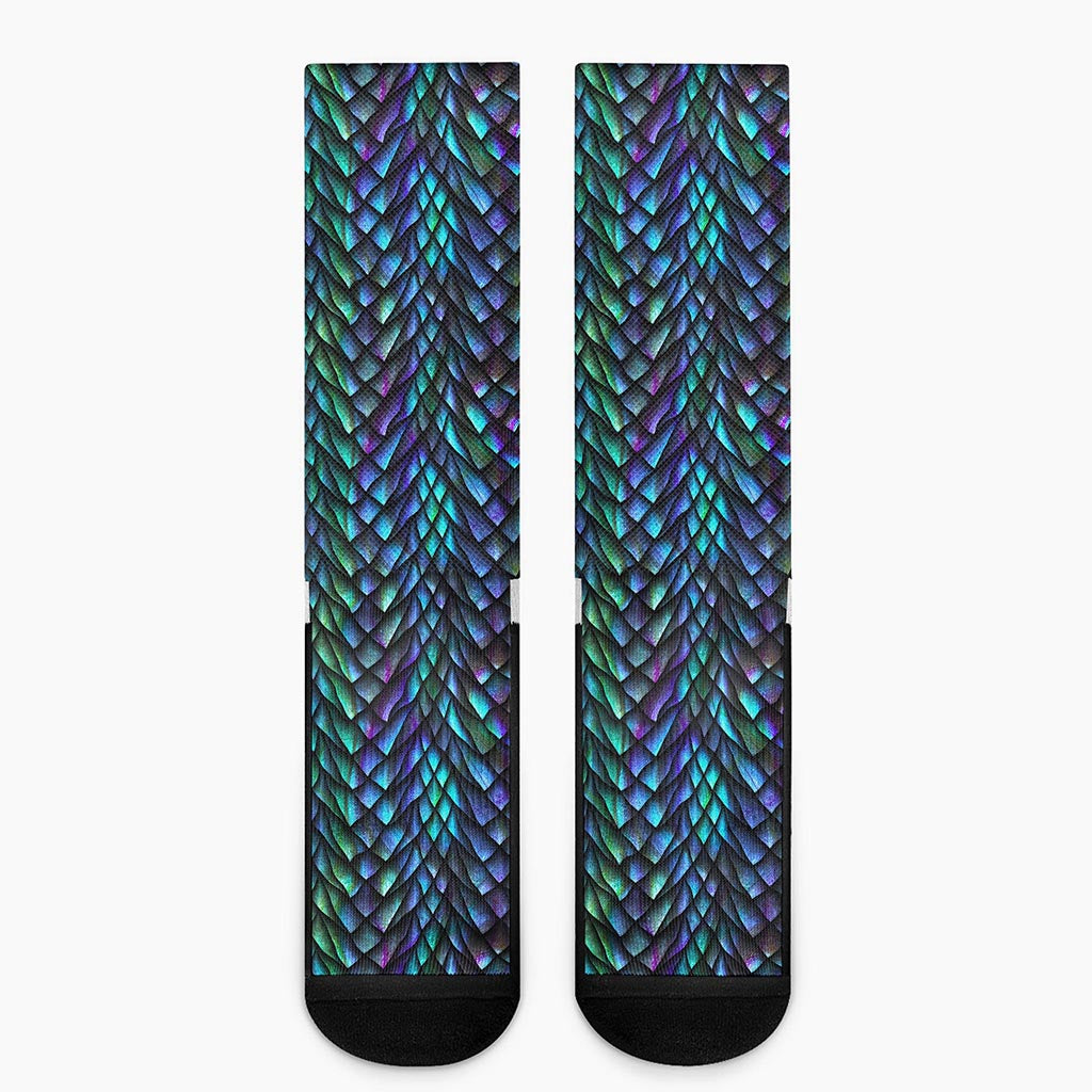 Turquoise Dragon Scales Pattern Print Crew Socks