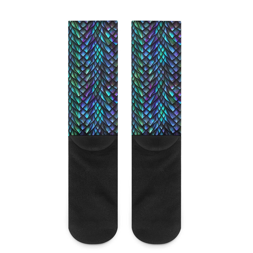 Turquoise Dragon Scales Pattern Print Crew Socks